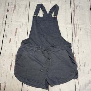 Wallflower Gray/Blue Knit Jersey Short Overalls with Drawstring